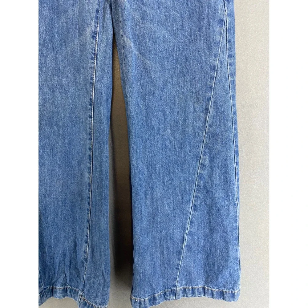 Empyre Womens Wide Leg Jeans Blue Medium Wash High Rise Panel Seam Streetwear - Picture 7 of 14